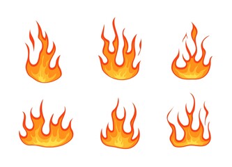 Blazing fire set. Yellow varieties of flames with orange gradient