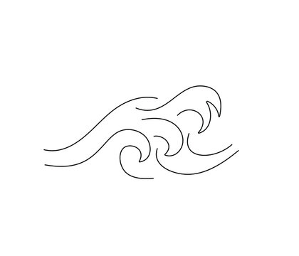 Vector isolated multiple high stormy waves colorless black line simple graphic drawing. 