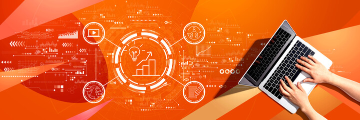 Content marketing concept with person using a laptop computer