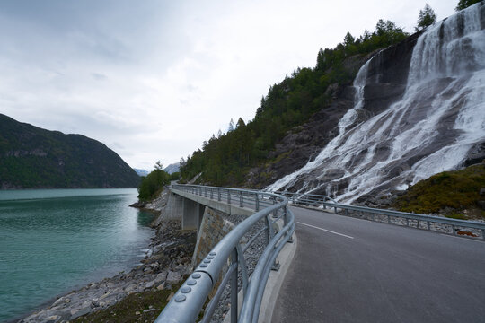 Waterfall next to the road, norway