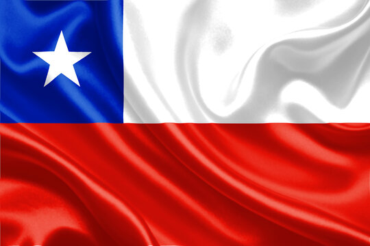 3d illustration Chile flag on satin texture with waving flag