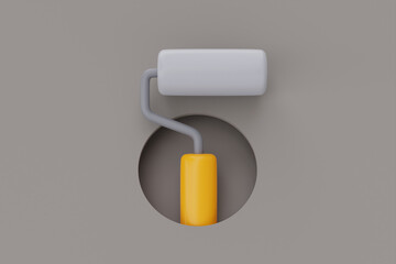 construction tools and equipment, sponge roller isolated on grey background, labor day. 3d rendering
