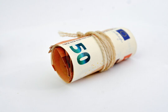 50 euro banknote close-up on white background