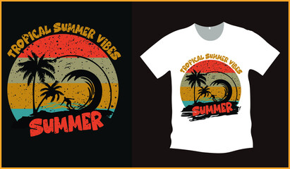Tropical summer, new and unique typography, surfing, wave, palm tree, holidays t-shirt printing design for girls, mens and boys. Summer beach tee shirt design template.

