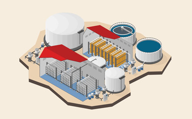 water purification plants, reverse osmosis plants in isometric graphic - obrazy, fototapety, plakaty