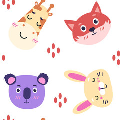 Baby animal pattern. Cute safari jungle print, rainbow pastel texture, girl and boy prints, kids scandinavian background. Cartoon seamless vector textile, wrapping paper, nursery wallpaper