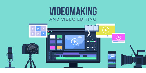 Video making and video editing equipment - obrazy, fototapety, plakaty