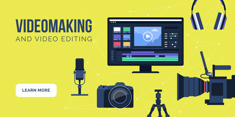 Video making and video editing equipment - obrazy, fototapety, plakaty
