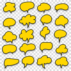 Black and yellow speech bubble sign set icon. Vector illustration on transparent background.