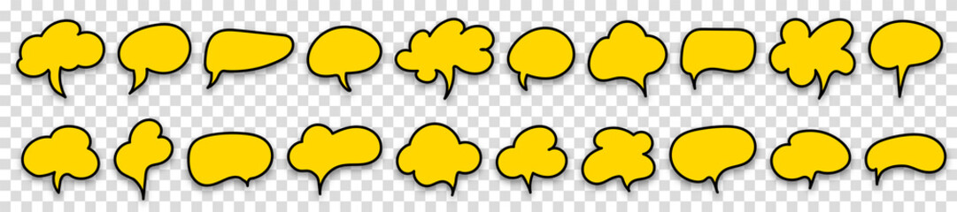 Black and yellow speech bubble sign set icon. Vector illustration on transparent background.