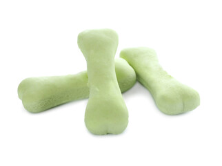 Bone shaped dog cookies on white background