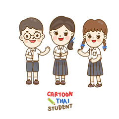 Obraz na płótnie Canvas Cartoon Cute Thai Students Character.