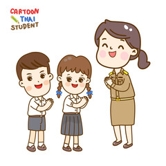 Obraz na płótnie Canvas Cartoon Cute Thai Students Character.