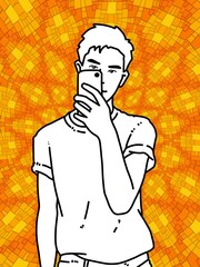 cute man cartoon on orange background