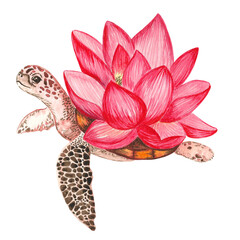 Sea turtle with a flower
