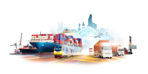 Logistics import export and International transportation of containers cargo ship at port, freight...
