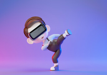 person wearing virtual reality headset and doing activity.3d rendering illustration