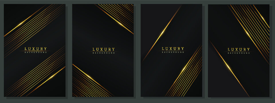 Luxury gold covers. Modern design, geometric of gold lines and sparkles on black background. Elegant pattern for business, elegant events, invitations.