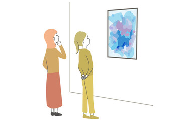 絵画鑑賞をする女性　イラスト