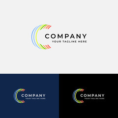 Colorful letter C geometric abstract line logo design. Creative minimalist logotype icon symbol.