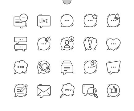 Speech bubbles. Chat and dialogue. Write message. Notification. Pixel Perfect Vector Thin Line Icons. Simple Minimal Pictogram