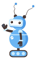 Blue robot mascot. Cute automatic machine toy
