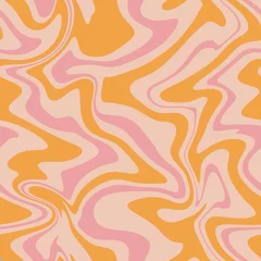  Groovy hippie retro seamless pattern. Disco wavy marble background for trendy funky prints. Trippy psychedelic swirl summer backdrop. © Veronica