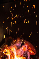 burning fire in the fireplace