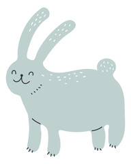 Funny hare. Cute smiling white rabbit standing