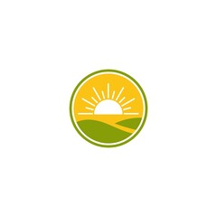 mountain and water sun tree logo template