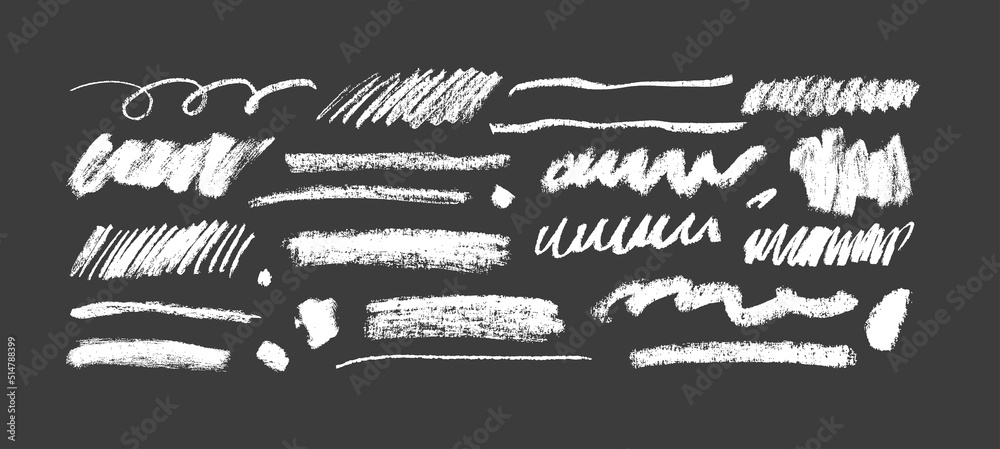 Poster chalk pencil lines and squiggles, wide strokes, hatching. scribble white strokes vector set. hand dr
