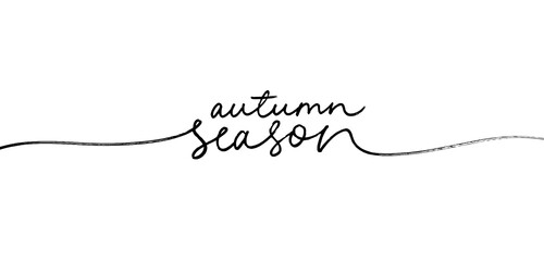 Autumn season mono line lettering. Hand written elegant typography. Autumn greeting card with swashes. Fall season handwritten linear style. Handmade vector calligraphy isolated on white background