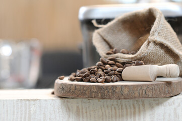 Coffee beans are poured out of the bag. Ready to go into the coffee grinder.