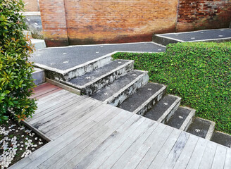 Stone stairs in the midlle of the house garden
