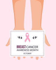 Breast cancer awareness concept flyer in hands. Pink ribbon. Background for web, posters, flyers, cards, etc.