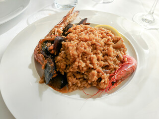Traditional Spanish paella with seafood