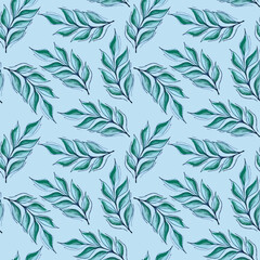Naklejka na ściany i meble Set of stylized vintage watercolor seamless pattern of branches, flowers, leaves for cards, patterns, decor