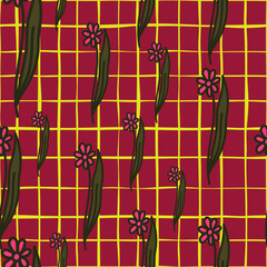 Hand drawn flower seamless pattern. Simple floral wallpaper.