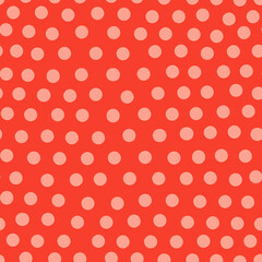 Abstract polka dot seamless pattern in red color. Hand drawn circle shapes wallpaper.