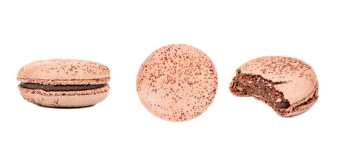 Chocolate macaron isolate, set