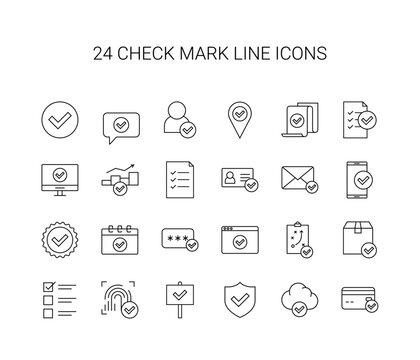 Line icon set. Check marks pack. Vector Illustration