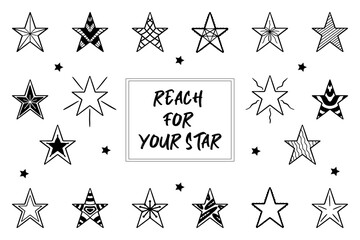 Set of isolated doodle night stars for various types of decoration, creating presentations, stickers, clipart.
