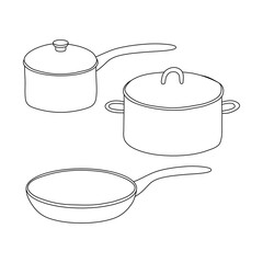Hand drawn kitchen pan and pots.