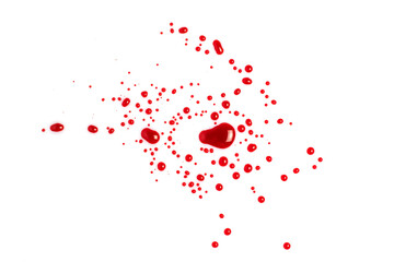 Blood splashed isolated on white background close up