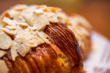 A delicious and crispy French almond croissant croissant