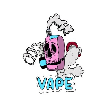 Skull Vape With Blue Liquit Illustration. Designs for T-shirts, Tattoos, Stickers, Gaming Logos or Posters
