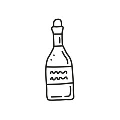 Fototapeta na wymiar Doodle outline bottle of wine.