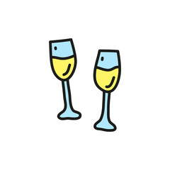 Doodle champagne in glass.