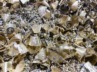 Bronze swarf from a cnc machine used in the manufacturing industry