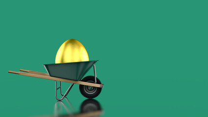 Portable gold nest egg 401k, 403b retirement investment concept isolated on green background.. 3d illustration render.